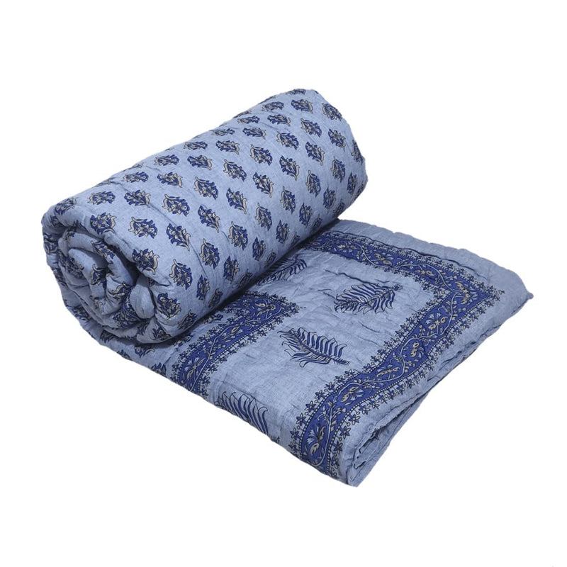 Gnudi Traditional Light Weight Pure Cotton Double Bed Soft Jaipuri AC Quilt/Jaipuri razai Double Bed for Mild Winter Printed/rajai Double Bed for Winter, 85x100 inch (G11_Blue)