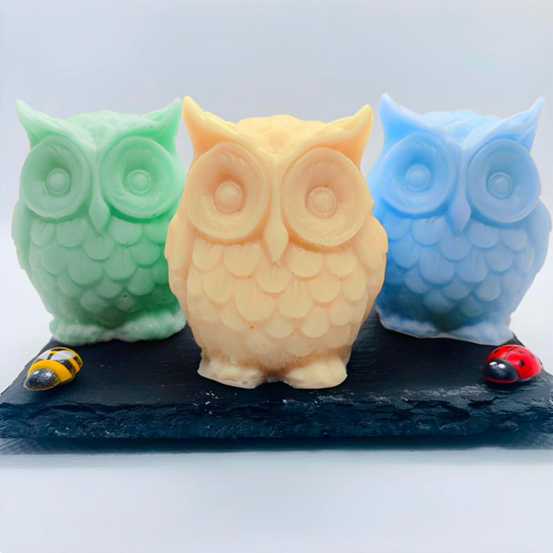 BeVibrance Soy Wax Owl-Shaped Candle (Pack of 3) - Vanilla & Fruit Scent, 20-25hr Clean Burn, Non-Toxic, Perfect for Gifting & Home Decor, 100% Soy, Aromatic - Yellow, Green & Blue