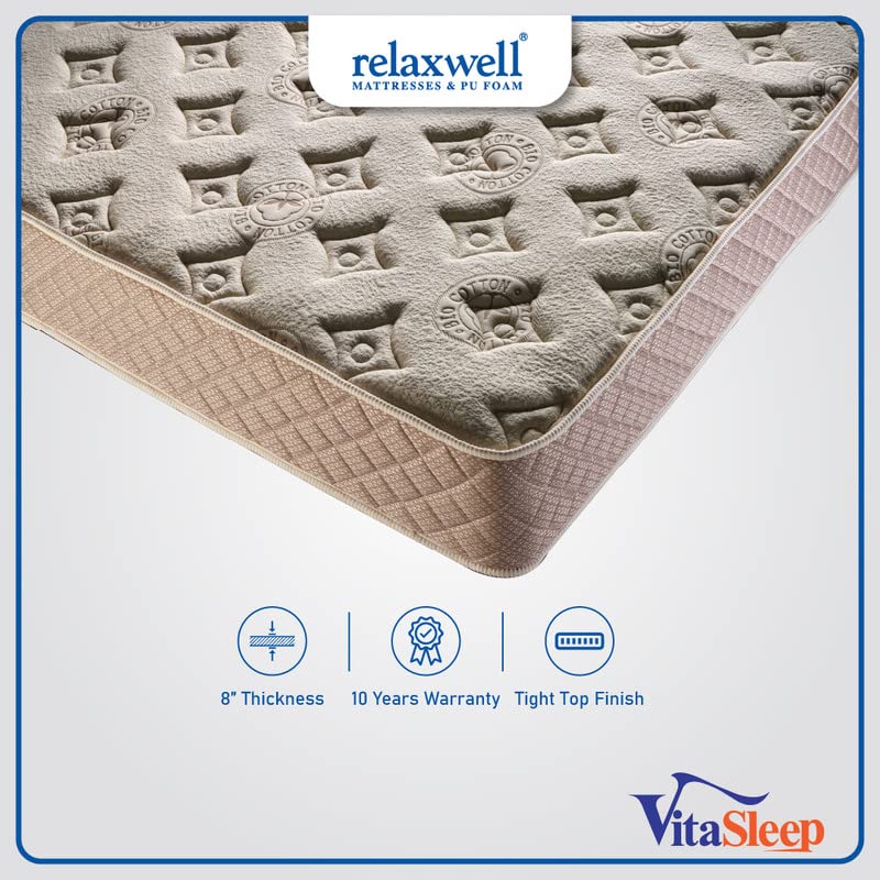 RELAXWELL MATRESSES Vitasleep - Ortho Coir Mattress with Two Free Pillow for Your Comfort Night (78x60x8 Inches, Queen)