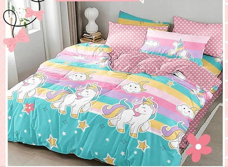 ME Products Microfiber Queen Size Double Bedsheet with 2 Large Size Pillow Cover for Bedroom Living Room (Unicorn Theme)