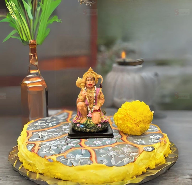 SATYAM KRAFT 1 Pc Hanuman Ji murti with gada Bajrang Bali lightweight idol for Home Decoration and Pooja mandir, car dashboard, decor statue, murti,figurine showpiece rakshabandhan idols(Polyresin)