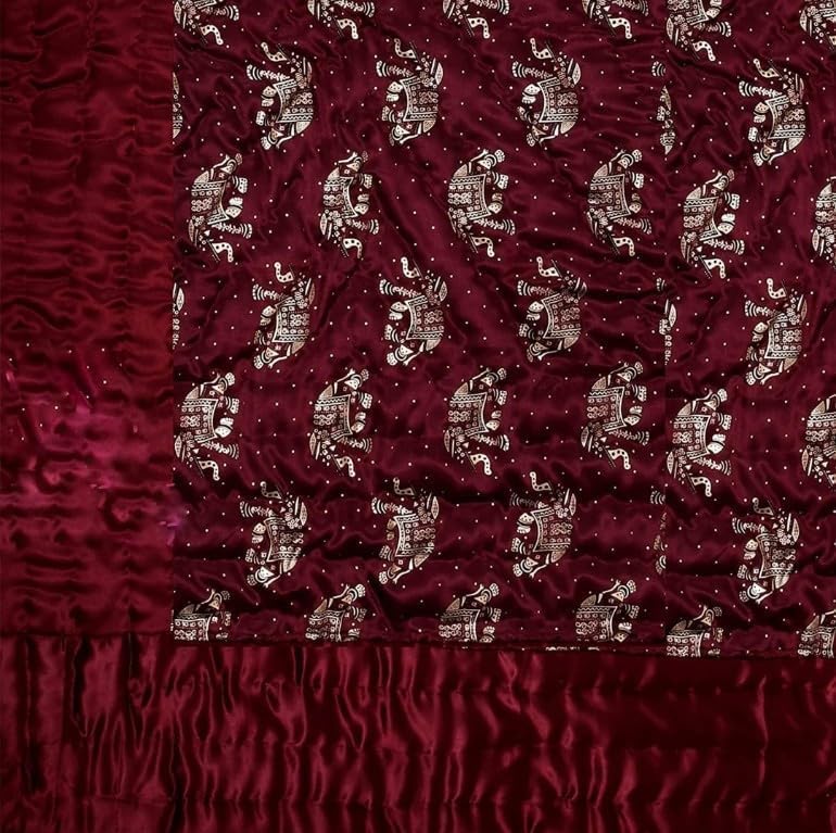 PINAARAS INTERIORS Double Bed Jaipuri Razai Light Weight Pure Cotton Traditional Rajasthani Print Quilt Rajai Comforter Rajai (Maroon -Size 85x100)