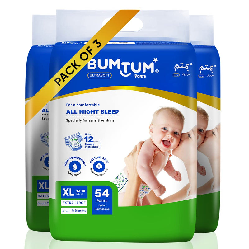 Bumtum Baby Diaper Pants, XL Size,162 Count, Double Layer Leakage Protection Infused With Aloe Vera, Cottony Soft High Absorb Technology