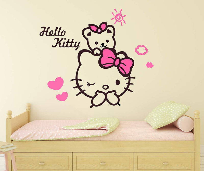 Wallzone Hello Kitty Multi Large Wallsticker for Home Decorations (80 cm x 70 cm)