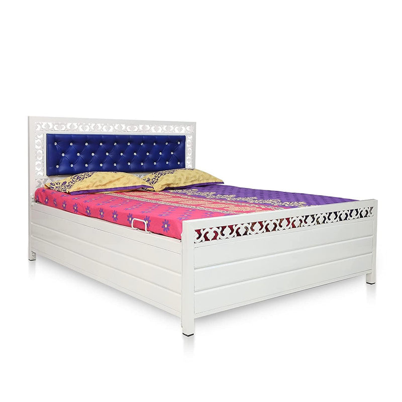 Royal interiors Single Size Metal Bed with Foam Mattress and Hydraulic Storage (Matte Finish,Ivory)