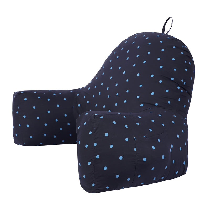 GoldenHub Bearust Pillow, Reading & Bed Rest with Support Arms, Perfect Back Support for Watching TV on The Bed, Leather/Velvet Zipper Cover, Blue Polka (King Size)