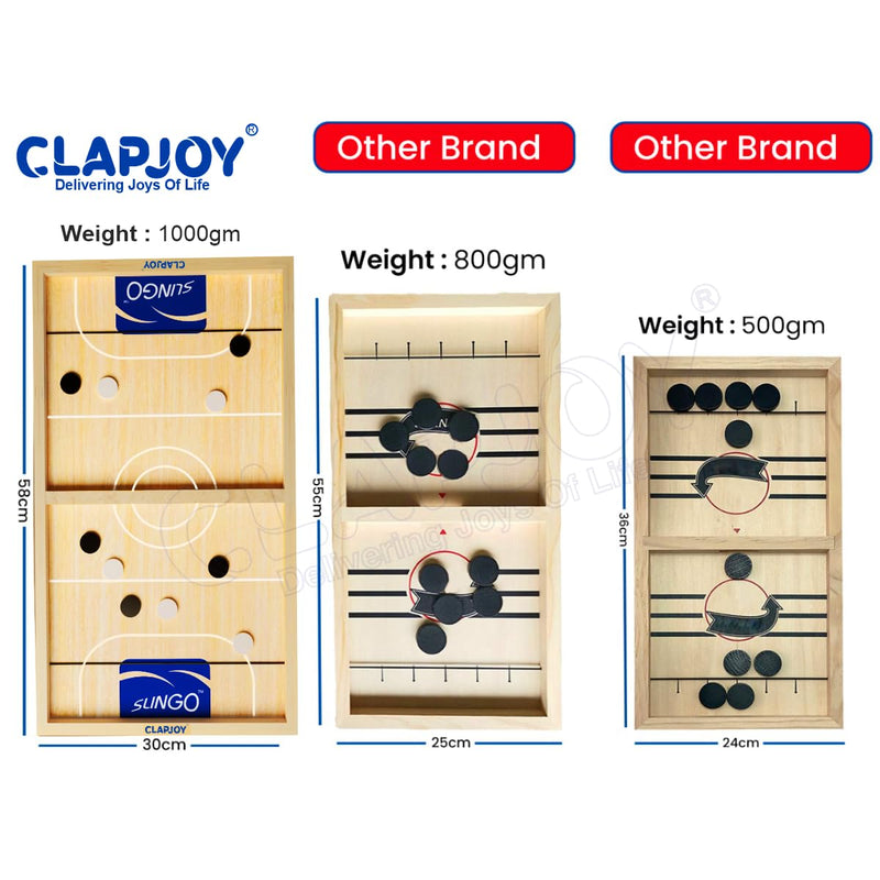 Clapjoy Slingo 2 in 1 Fastest Finger First Board Games for Adults & Kids Wooden String Hockey Game Sling Puck Board Hockey Toy Perfect for Family (Sling Puck)