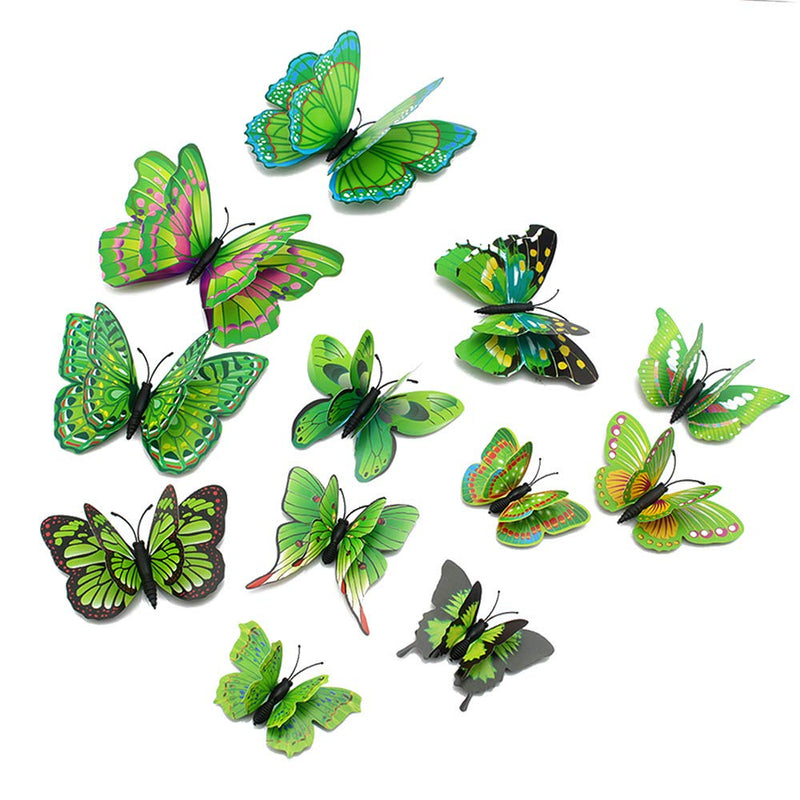 Liv'Oliv 12 Pcs 3D Metal Butterfly Wall Stickers (Green)