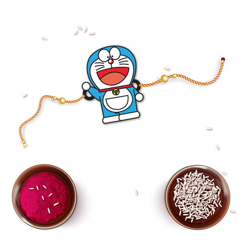 Bhai Please Doraemon Rakhi with Brother is Superhero Fridge Magnet (Gift Combo for Bhai/Bhaiya) | Set of 1 pc Rakhi with Roli/Kumkum - Chawal and Fridge Magnet