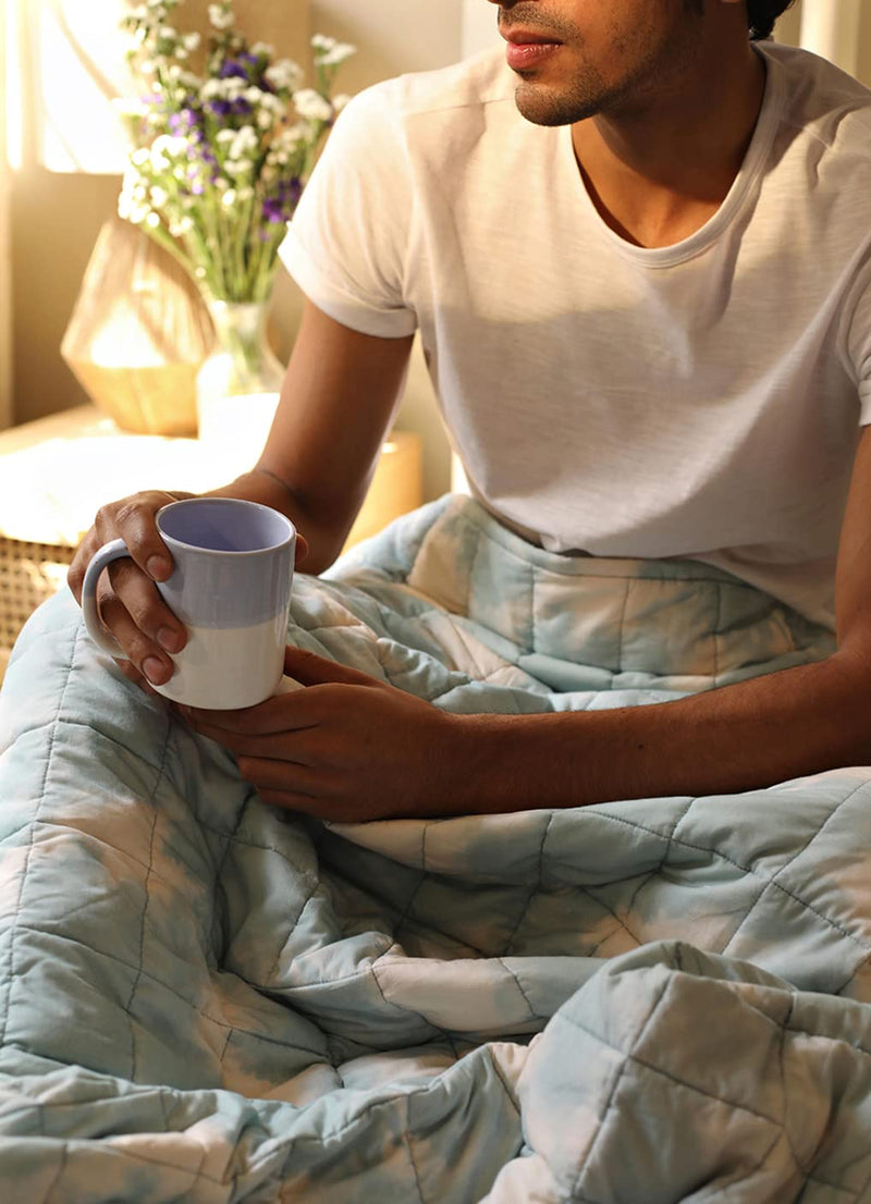 TuckedIn | All Season Blanket | Sky Blue dye - Cotton Weighted Blanket | Cotton Material Filled with High Density Glass Beads | Anxiety Blanket | Standard Size (50" x 75")