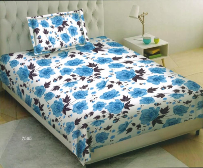 Bombay Dyeing Epigram 144 TC 100% Single Size 150x224CM BEDSHEET with 1 Pillow Covers Size 46X69CM - Epigram 7565-Blue