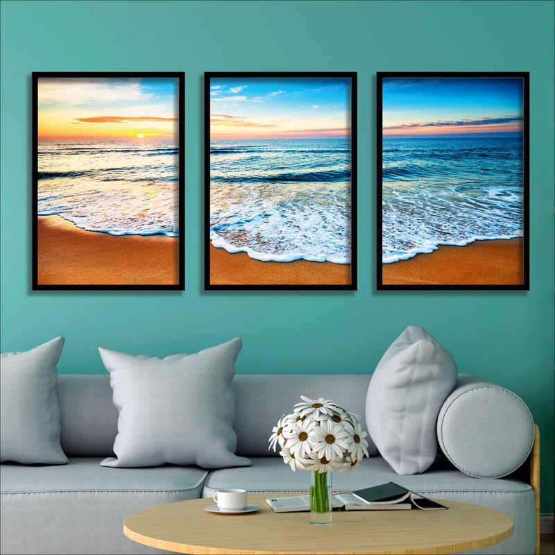 SAF paintings Set of 3 Sea and waves Wall Painting for Home Decoration SA-BLACKCF33599