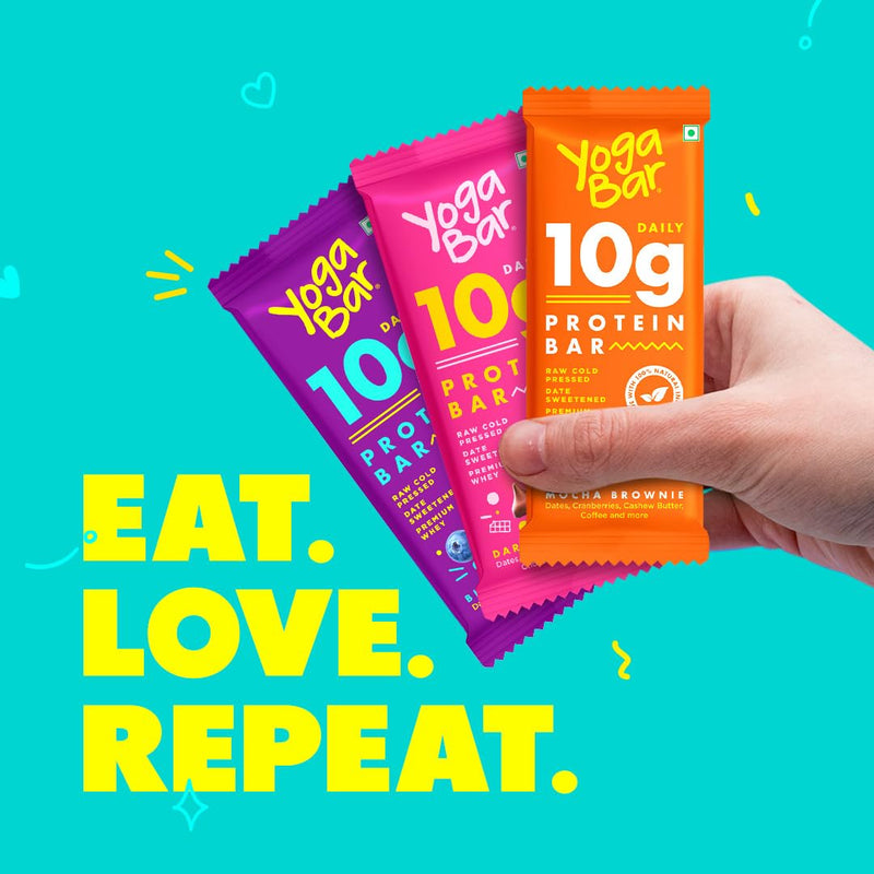 Yogabar Variety Pack 10 grams Protein Bars [Pack of 6], Protein Blend & Premium Whey,100% Veg, Rich Protein Bar with Date, Vitamins, Fiber, Energy & Immunity for fitness.