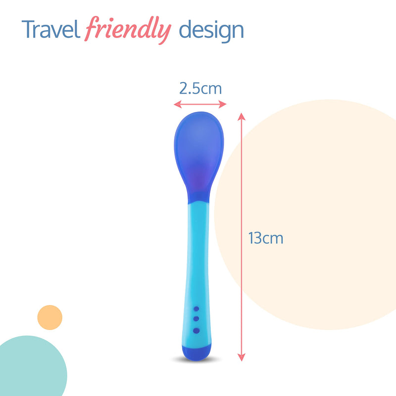 LuvLap Tiny Love Heat Sensitive Baby Feeding Spoons Set|Food Grade PP Kids & Baby Spoon with Soft Silicone Tip| Color changing| BPA Free| FDA Apporved|2 pcs Blue,13 centimeter