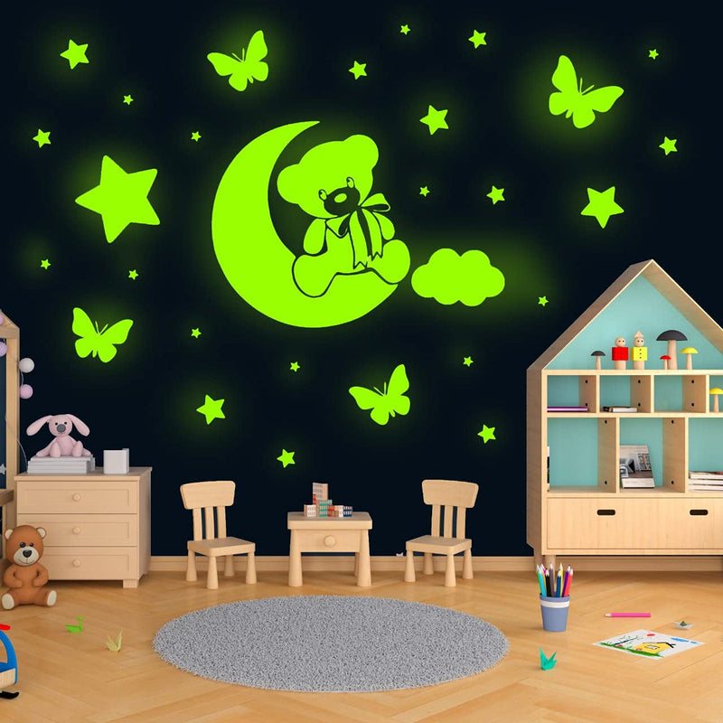 Ashamohar 29 cm Glow in The Dark Stars for Ceiling or Teddy Butterfly Cloud Stickers (Pack of 2)