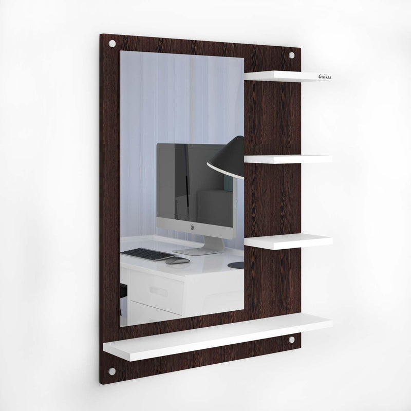 Anikaa Mavis Wall Mounted Dressing Mirror with Shelf for Living Room Bedroom (Wenge/White)