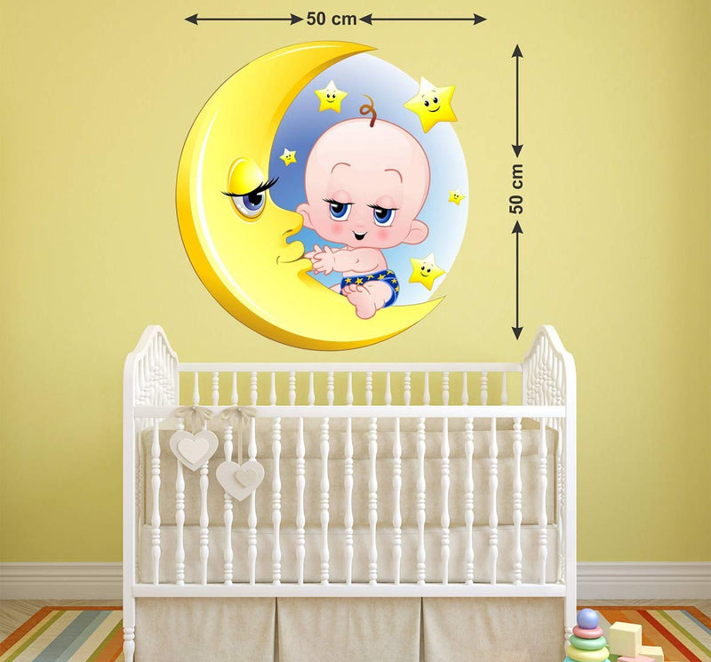 Wallzone Baby On Moon Multi Large Wallsticker for Home Decorations (50 cm x 50 cm)