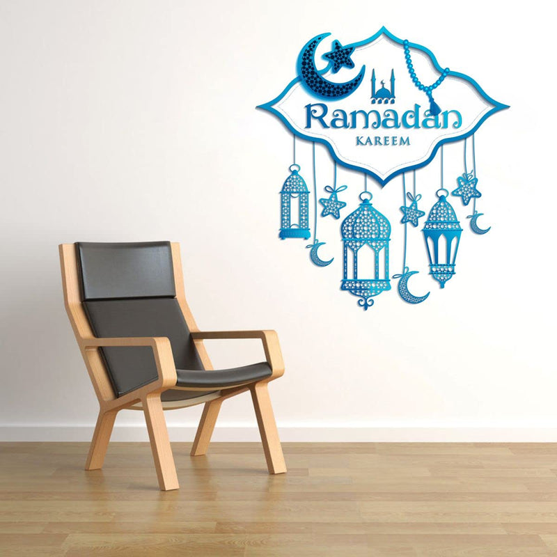 Sticker Studio PVC Vinyl Muslim Islamic Ramadan Kareem Masjid Wall Sticker Decal for Hall Living Room Bedroom, Size: 58 CM X 53 CM, Sky Blue, Pack of 1