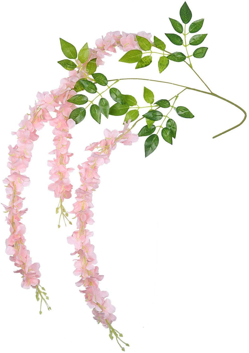 SUPER MARCHE (43.2 FT Artificial Wisteria Vine Hanging Garland Silk Long Hanging Bush Flowers String Home Party Wedding Decor (Pack of 12, Dark Pink)