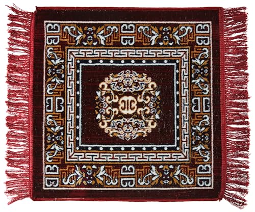 Amazon Brand - Solimo Velvet Aasan Mat for Pooja | Prayer or Meditation | Set of 2 | 50x50 cm (Maroon)