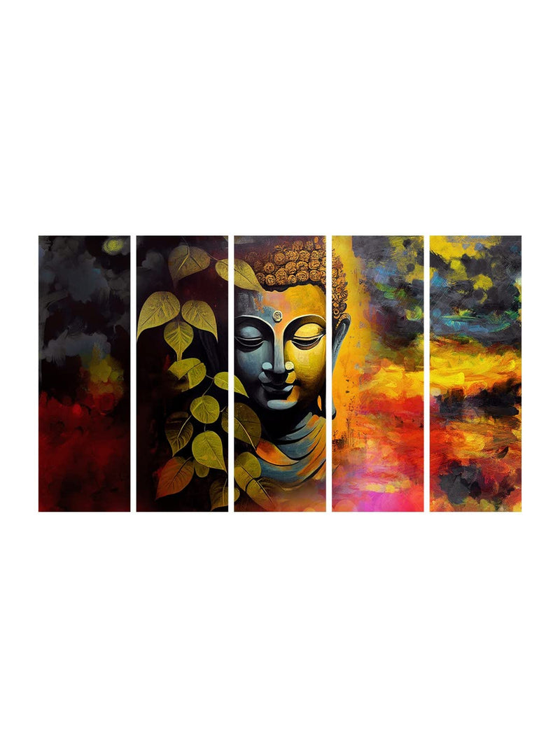 999STORE buddha half face with leaves modern art wall painting art panels (MDF_24X40 Inches) S5Frames041