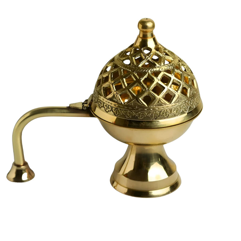 Trinity Designs Brass Dhoop Dani for Puja | Traditional Insence Holder | Lightweight Dhup Dani dhuni Burner with Handle | Oud & Bakhoor Holder | Multi-Purpose Loban & Sambrani Stand 160 Grams