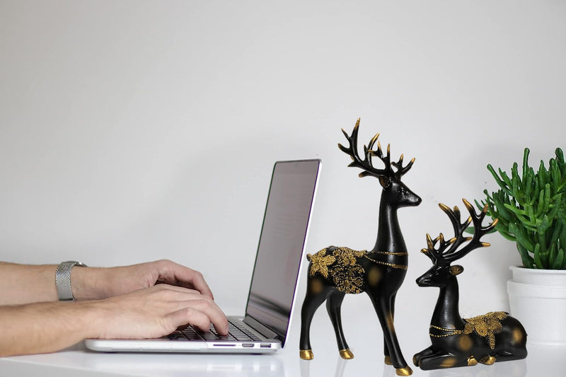 Xtore Creative Resin Golden and Black Reindeer Sculptures | Beautiful Home Decor | Lifts up Energy of Your Room (Pack of 2, Black)