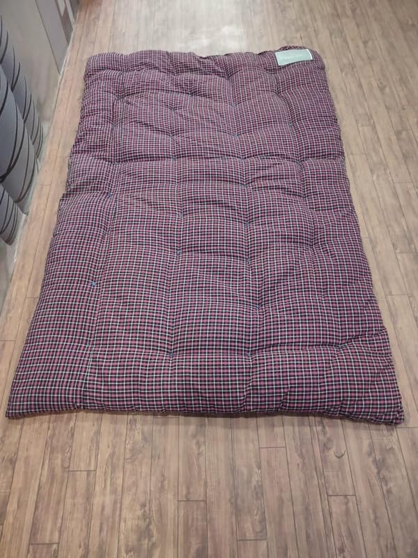 Thick Soft Cotton Quilt | Foldable Box Mattress | Gadda Medium Soft Cotton Checkered Multicolour | Use at Home, Office, Hotel, Dhaba(6x6x4 inches (6x6ft))