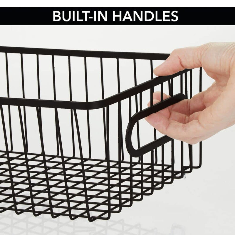 Bianco Multipurpose 10" Metal Bathroom Storage Organizer Basket Bin - Modern Wire Grid Design - for Organization in Cabinets, on Countertops, Bedroom, Kitchen, Bathroom, Garage (Pack of 1, Black)