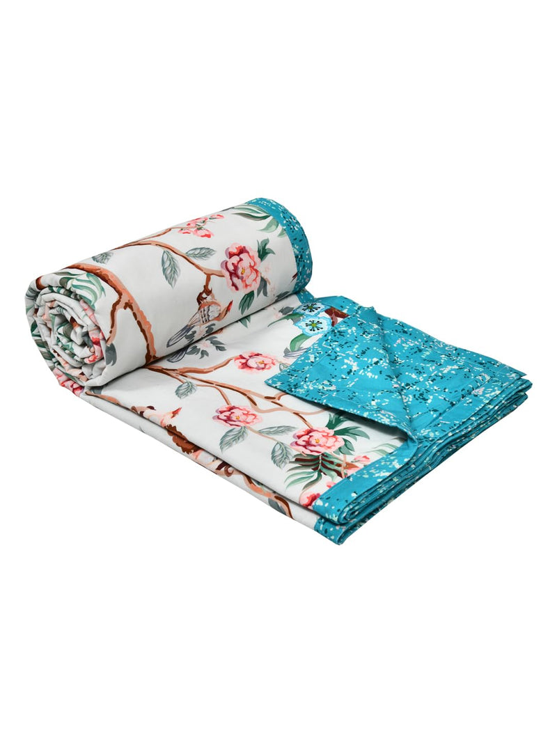 EVER HOME Digital Print Reversible AC Dohar Single Bed Cotton for Summer 120 GSM, Mild Winter Blanket, Blue Floral 59 x 88 inches