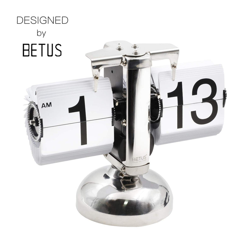 Betus [Retro Style] Classic Metal Mechanical-Digital Display Battery Powered Flip Desk Shelf Clock- 8 x 6.5 x 3 Inches (White)