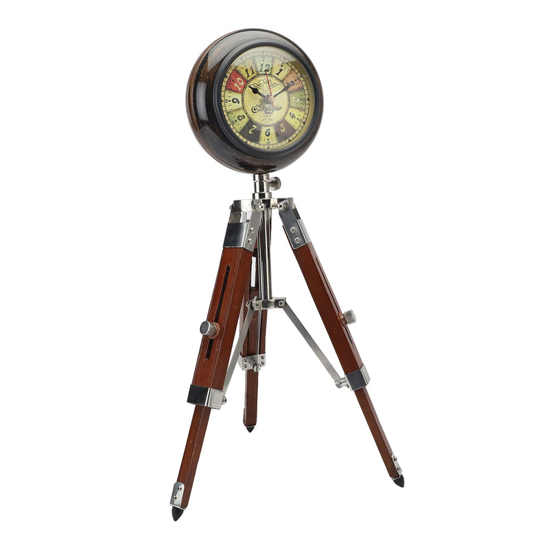 Ximdeco® Brown Wooden Nautical Vintage Style Tripod Stand Vintage Table Clock Showpiece