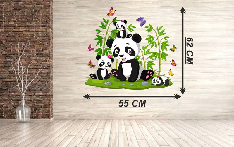 Delight Art Beautiful Pandas and Butterfly Design Wall Sticker Size - (55 * 62) cm