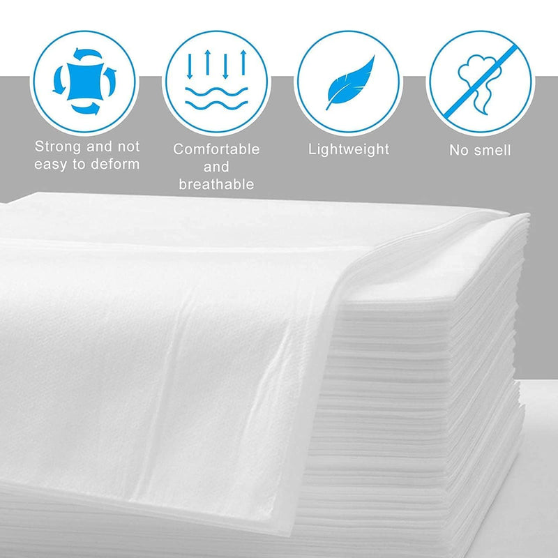 Cuff- shield disposable bedsheet for salon, spa, parlor, massage table, travel, hotels (white, 31x72inch, 100 pcs, nonwoven fabric)