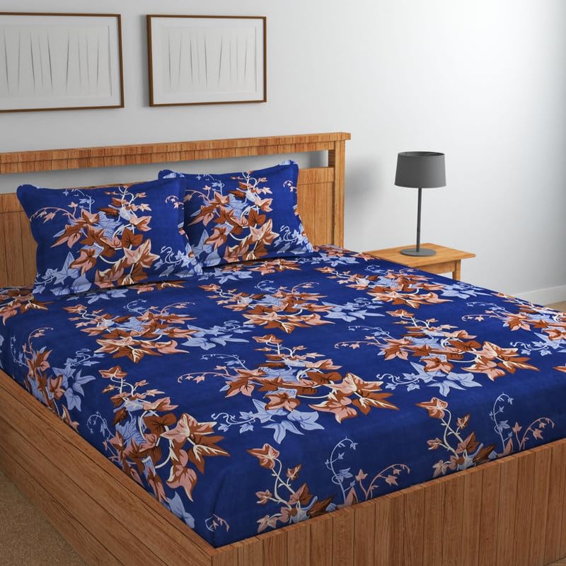 Amvy Creation Prime Collection Ultrasoft Skin Friendly King Size Elastic Fitted Double Bedsheet with 2 Pillow Covers (Size 72 x 78 Inch) - Blue Jhaad Safari Fitted1