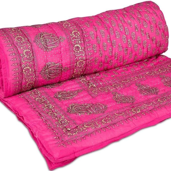 TEEJA Reversible Jaipuri razai for Winter Single Double Bed Pure Cotton Jaipuri razai Double Bed Jaipuri razai Double Bed for Winter Printed (Pink DAI, Double Bed)