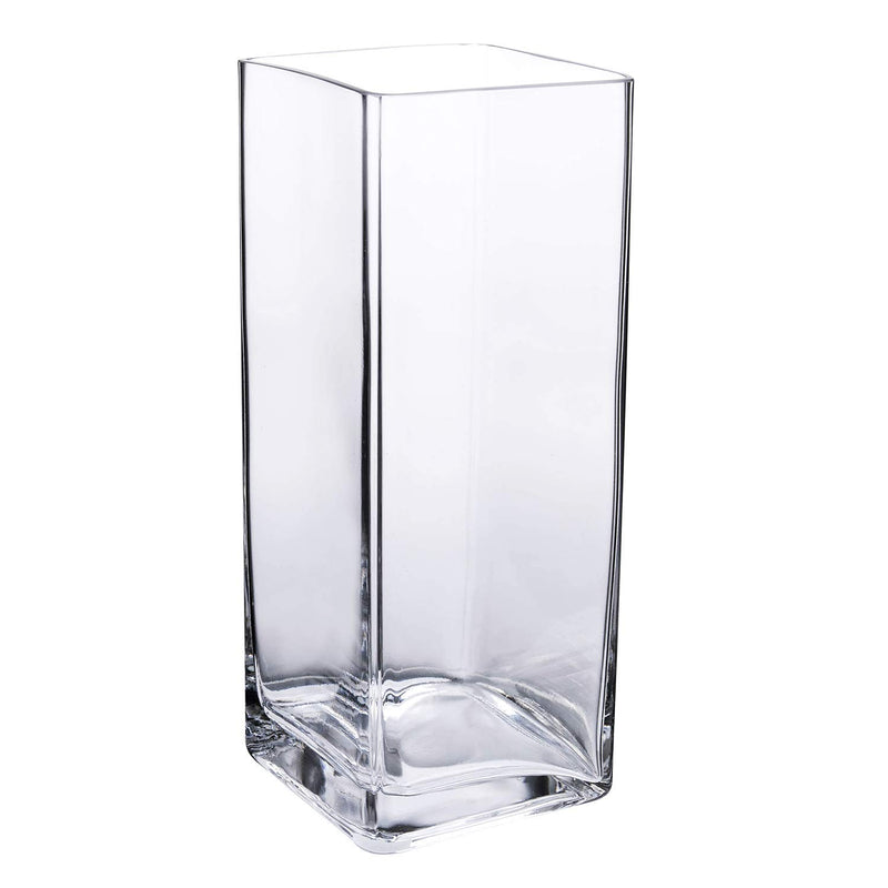 DECENT GLASS Glass Tall Square Vase (10 Inch, Clear)