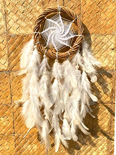 rooh Dream Catcher~White Magic Wreath With Pretty Lights~Handmade Hangings For Positivity(Can Be Used As Home Decor,Gift,Wall Hangings,Meditation Room,Yoga Temple,Wind Chime&Feather Car Hanging)