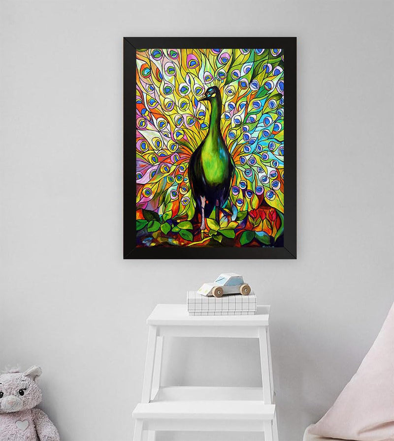 GADGETS WRAP Printed Photo Frame Matte Painting for Home Office Studio Living Room Decoration (11x17inch Black Framed) - Peacock (8)