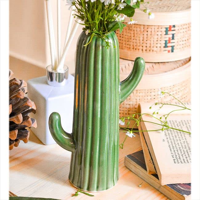 Craftribal Ceramic Cactus Shape Vase | Flower Vase | Pampas Grass Vase | Ceramic Vase | vases for home decor | Home Decor Centrepiece Medium & Big (Set of 2 Combo)