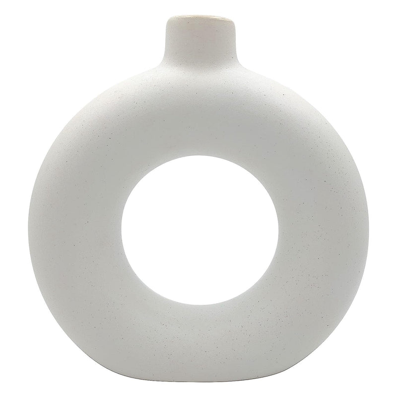 URBAN SENSE | White Vase | Pampas Grass Vase | Ceramic Vase | Donut Round Shaped Vase | Home Decor Centrepiece | Decor Showpiece Donut Vase | Finish Matte | 6 Inches (Pack of 1) (6 Inch)