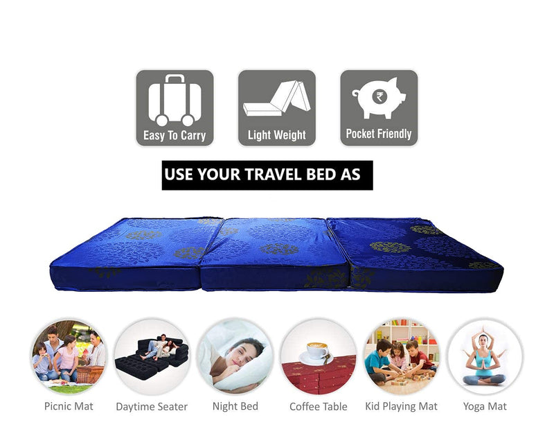 CH, COOL HOME Travel Bed 4-inch Soft Single Dual Comfort Folding Mattress (Blue, Double)