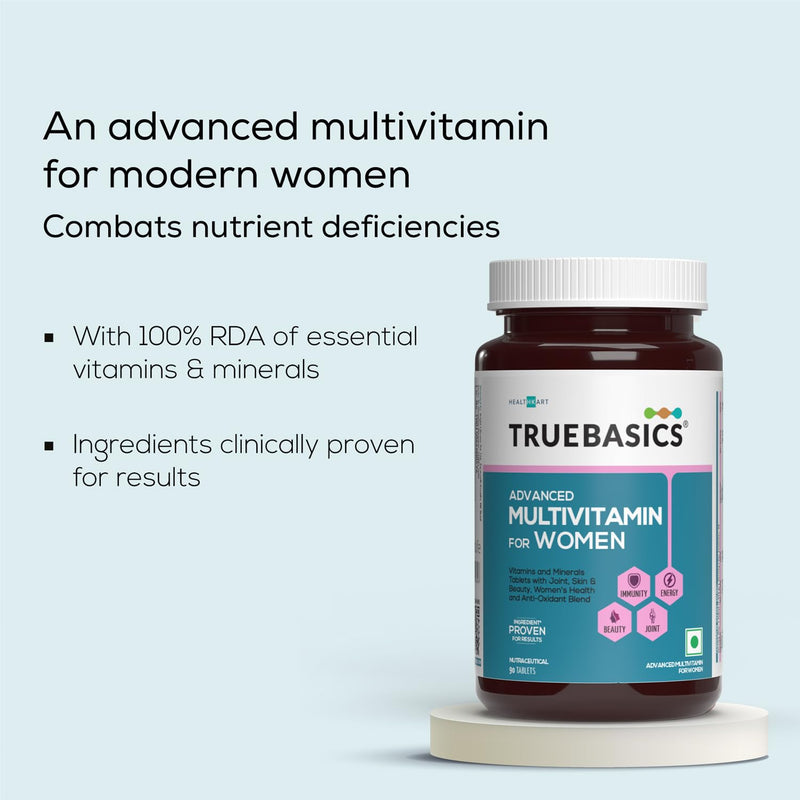 TrueBasics Advanced Multivitamin for Women (90 Tablets) | With Clinically Researched Ingredients | For Energy, Immunity and Joints, Maintains Hormonal Balance