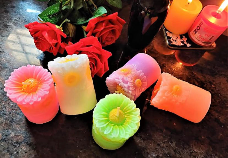 Ck Homez Flower Pillar Candle Aroma for Home Decoration Therapy Candles for Gifting (Set of 5)