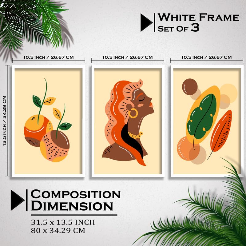 SAF paintings Set of 3 Abstract ladies Boho modern art design Premium white Framed Bohemian wall painting for for Wall, Home and Living Room Decoration 80 cms x 34.29 cms COMBO-2085-K3