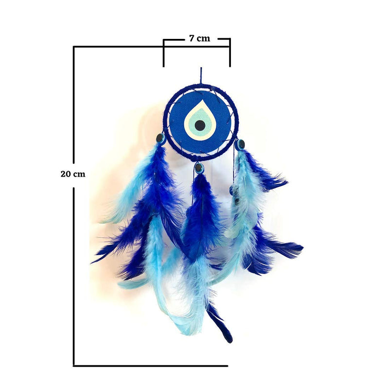 Rooh Dream Catcher ~ Evil Eye Canvas Car Hanging ~ Handmade Hangings for Positivity (Can be Used as Home Decor, Gift, Wall Hangings, Meditation Room, Yoga Temple, Wind Chime & Car Feather Hanging)