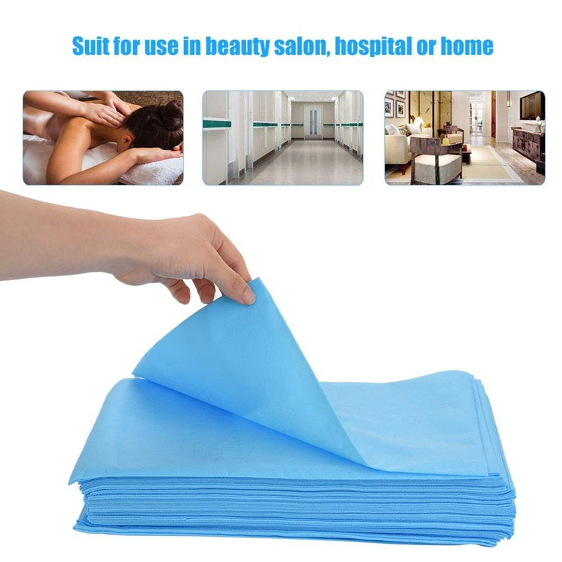 Adaamya - 20 Pcs Disposable Spa Massage Thin Solid Pattern Blue Bed Sheets 25 GSM for Beauty Salon Bed Travel Table Cover Sheet