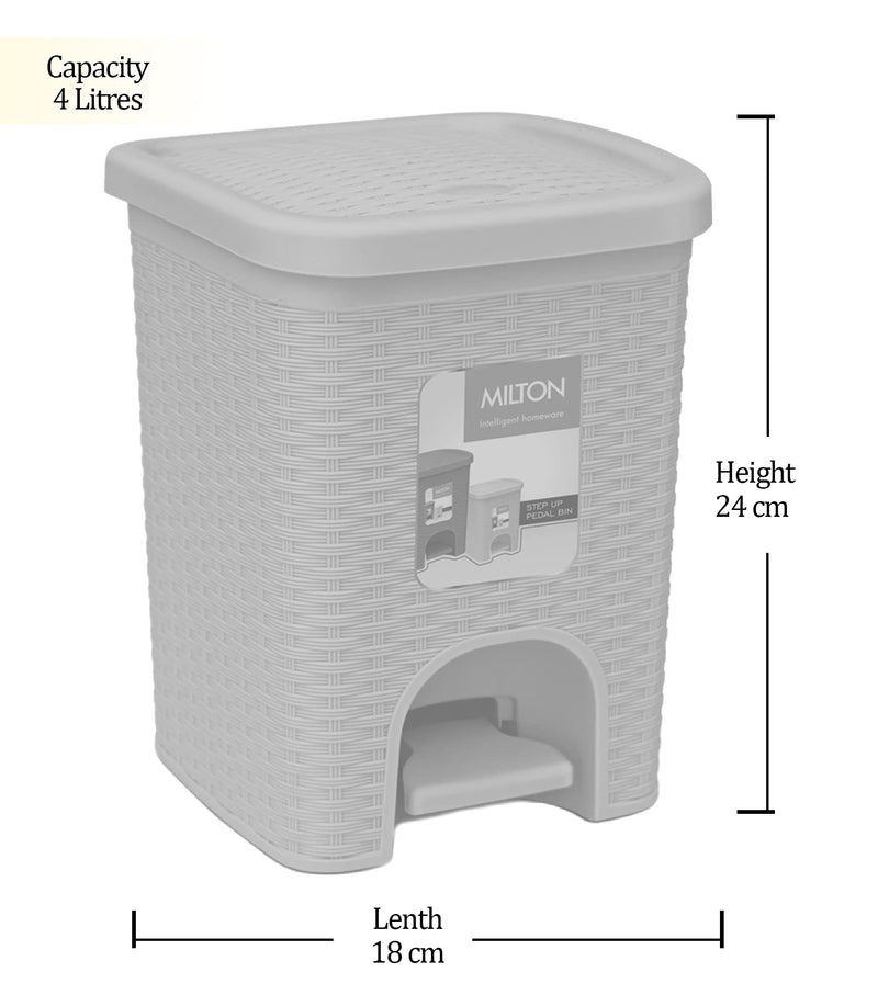 MILTON Step Up Pedal Bin with Removable Inner Bin, 1 Piece, 4 Litre, Grey