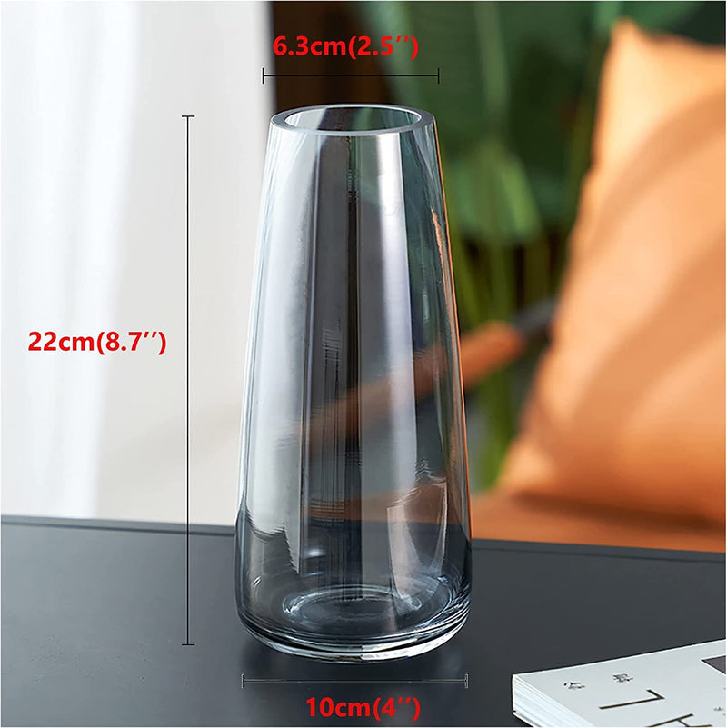 BELLU Glass vase for Decor Home Handmade Modern Large Flower vases for Centerpieces Living Room Kitchen Office Wedding 8.7 Inch (Black) (Grey)