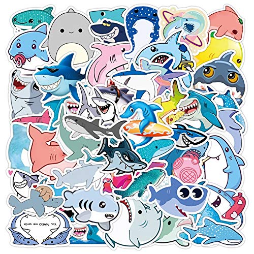 iDream Self-Adhesive Shark Theme Car DIY Waterproof Stickers for Suitcase Laptop Bicycle Helmet (Set of 50) (Multicolour)